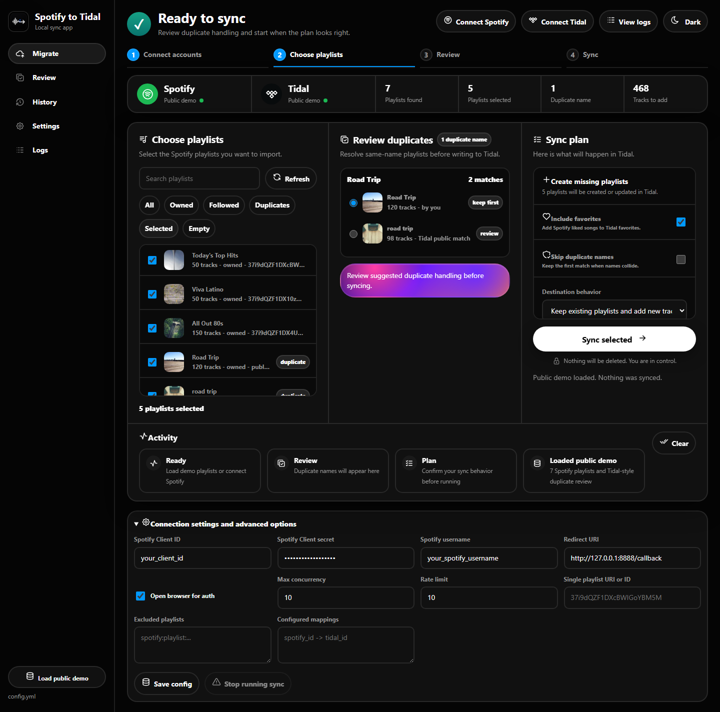 Connection settings